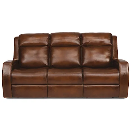 Rustic Leather Power Reclining Sofa with Southwest Inspiration and Power Headrest